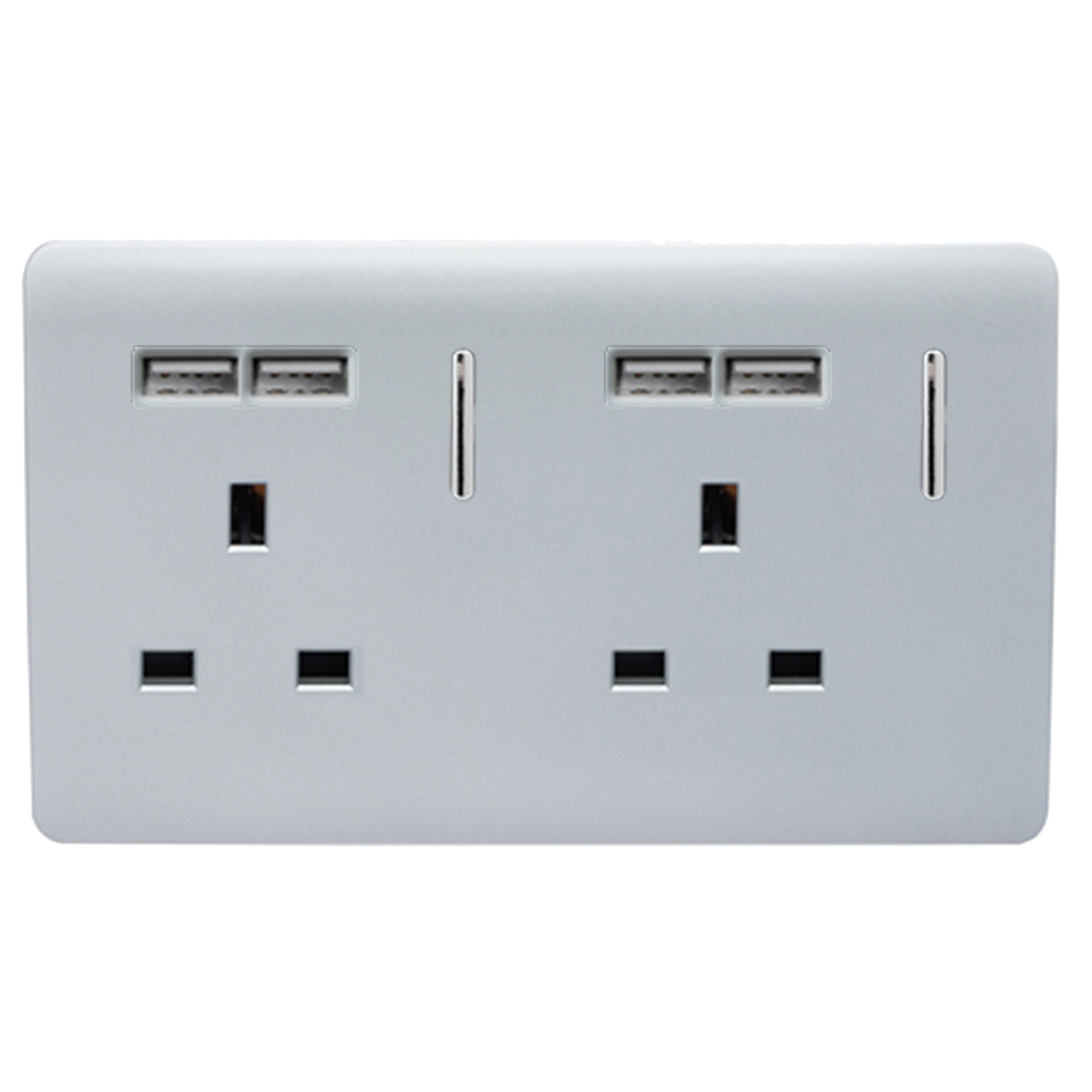 ART-SKT213USBSI  2 Gang 13Amp Switched Double Socket With 4X 2.1Mah USB Silver